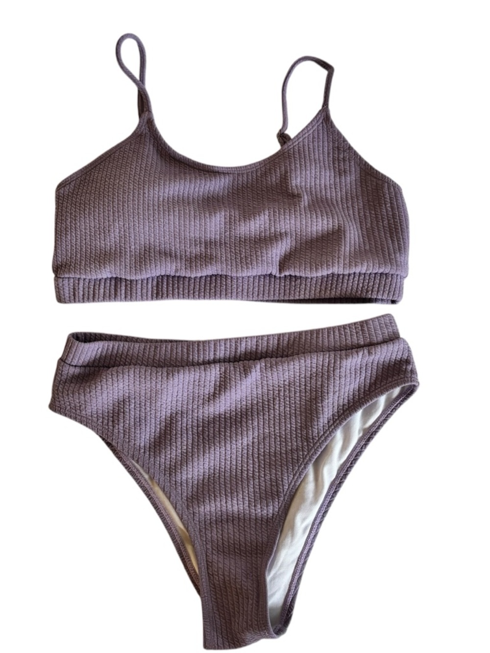 High Rise Ribbed Lavender Bikini Set - Women's Swim Top & Bottom
